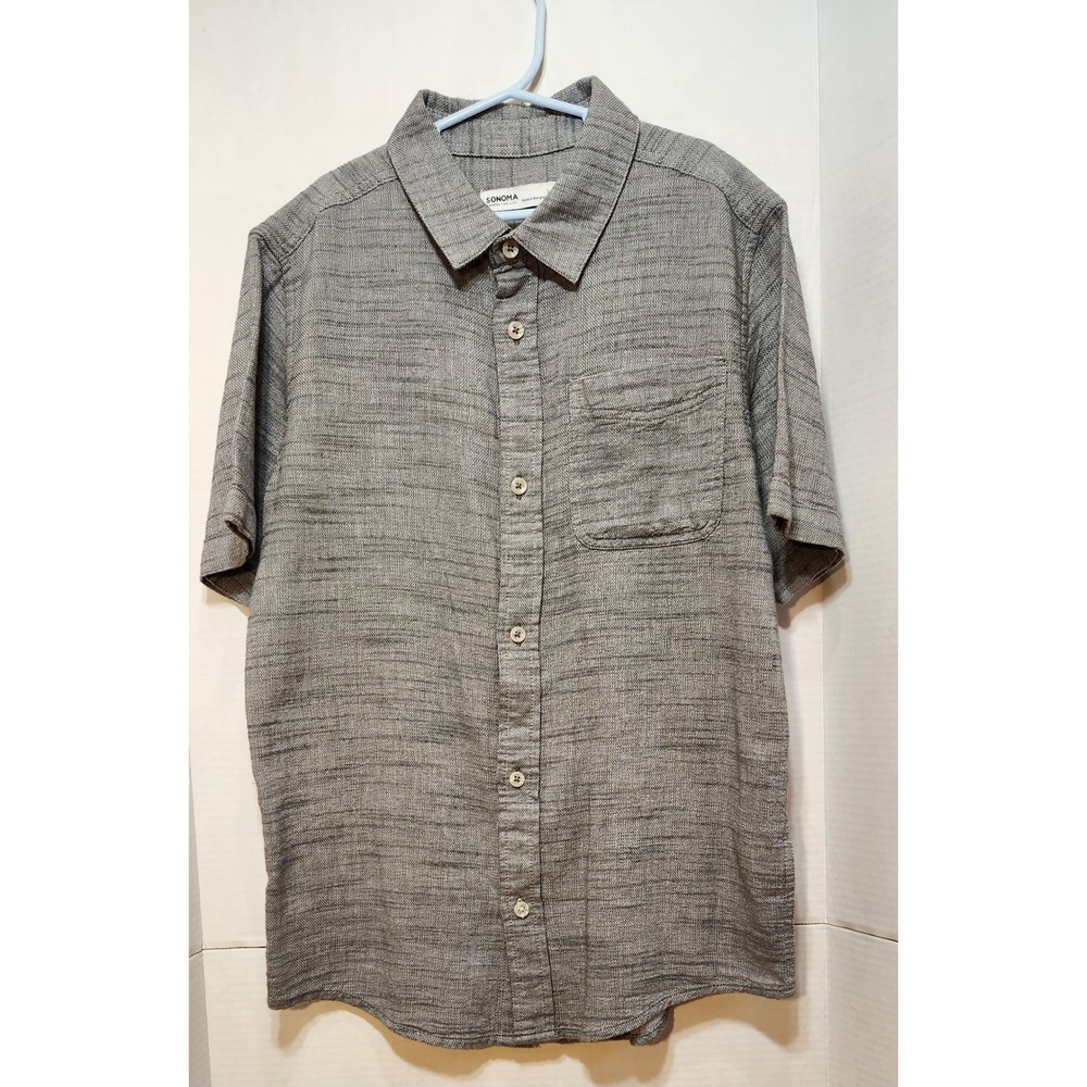 Sonoma Goods For Life Boys Gray Slub Cotton Button Down Shirt Large L 14/16